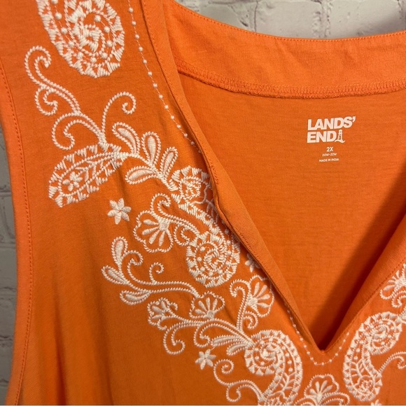 Land's End tangerine orange v neck embroidered midi pocket dress size 2X plus - Picture 3 of 5